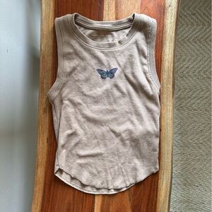 American Eagle Tan Butterfly Embroidered Women’s Tank Top Size XS‎ EUC